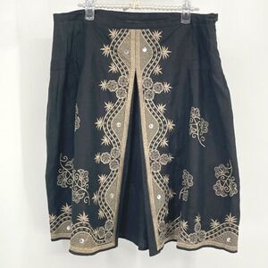 ANNE CARSON Black Linen Blend Embellished Knee Length Lined Skirt Size 14